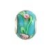Pandora Style Charm Bead (Z288) Murano Style Glass (14mm x 10mm) (fits Troll too) ~ Aqua with Pink Flower
