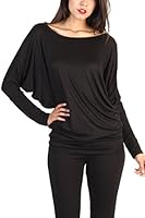 Love Melrose Womens Long Sleeve Wide Scoop Boatneck Dolman Tunic Top Multi Color