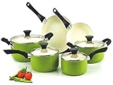 【平行輸入品】Cook N Home 10ピース調理器具セット＜グリーン＞　テフロン加工セラミックコーティング〜PTFE,PFOA,カドミウムフリー〜