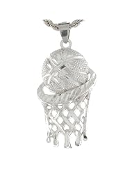 Sterling Silver Basketball Hoop Player 4.16cm Spors Charm Pendant