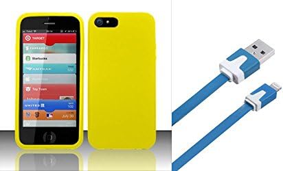 Combo pack For iPhone 5 - PREMIUM Silicon Skin Case - Yellow SC And MYBAT Blue Noodle SYNC CABLE for APPLE iPhone 5 APPLE iPad Mini APPLE iPod nano (7th generation) APPLE iPad 4 (with Retina display)
