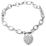 Sterling Silver Pave Cubic Zirconia Heart Bracelet, 7.25"