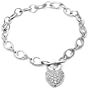 Sterling Silver Pave Cubic Zirconia Heart Bracelet, 7.25"