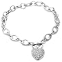 Sterling Silver Pave Cubic Zirconia Heart Bracelet, 7.25"