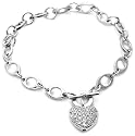 Sterling Silver Pave Cubic Zirconia Heart Bracelet, 7.25"