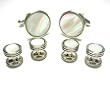 Mother of Pearl Silver Tux Tuxedo Cufflink & Stud Set w/ Gift Box
