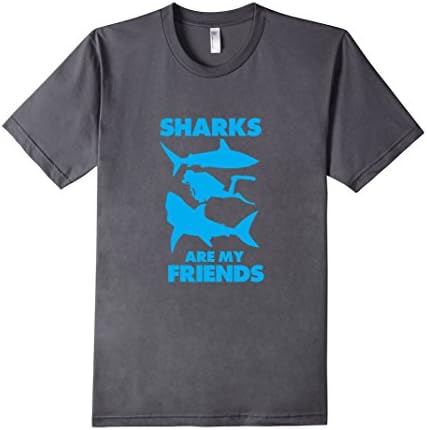 Men's Sharks Are My Friends Funny Graphic Marine T-shirt Large Asphalt