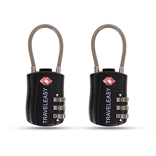TSA Approved Travel Locks - 2 Pack - 3 Dial Combination Cable Lock for Luggage, Bags & Gym Lockers