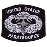 US Military Embroidered Iron on Patch - United States Army Collection - United States Army Paratrooper Black Logo Applique