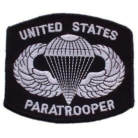 US Military Embroidered Iron on Patch - United States Army Collection - United States Army Paratrooper Black Logo Applique