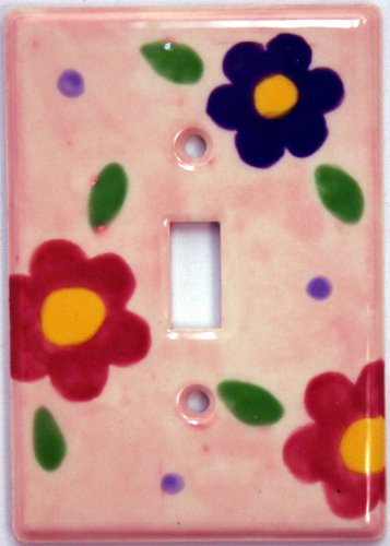 Ceramic Switch Plate Cover: Pink Flower