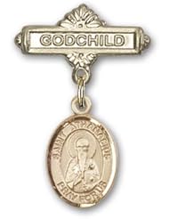 14K Gold Baby Badge with St. Athanasius Charm and Godchild Badge Pin