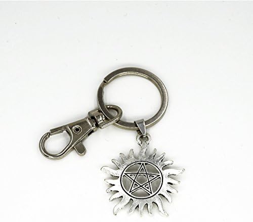 Supernatural Inspired Protection Keychain Sun Pentagram Key Ring