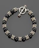 14k Gold & Sterling Silver Onyx Beaded Bracelet