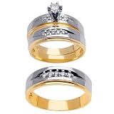 14K Two Tone Yellow and White Gold Diamond Trios Wedding Band