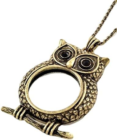 Owl Magnifying Glass Necklace C33 Burnish Gold Tone 33 in Long 2.75 L by 2 W ...