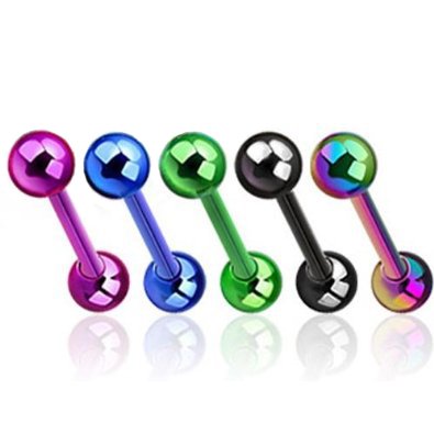 Value Pack Of Assorted Colors Titanium Anodized Barbells -14G, 5/8" Length, 5mm Ball Size -Sold as a Set of 5