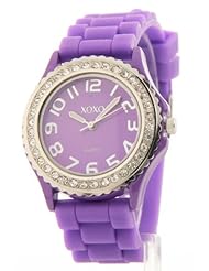 Xoxo Womens Rhinestone Accent Silver-Tone Rubber Hot Fashion Watch Xo3258