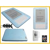 Brand New Amazon Kindle 2 Ebook Reader,2nd Generation Blue Silicone Skin Case Cover ,Screen Protector, Fishbone Style