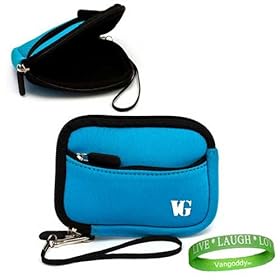 Neoprene Digital Camera Sleeve Case for your Canon Powershot Series: A1200 A2200 A2300 A2400 IS A3300 A3400 A4000 S95 S100 ELPH 110 HS ELPH 100 HS ELPH 510 520 530 HS ELPH 300 310 320 HS in Sky Blue + Green Vangoddy Bracelet!!!