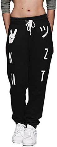 KIZMET-[Street leisure inspired by Stussy]Women's Double Happy Screen Printed Sweatpants Black Size XS