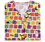 E. Libby Halloween Squares Mock Wrap Scrub Top (XS-3X)