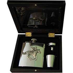 Horse and Jockey 6oz Stainless Steel Hip Flask - Gift Set