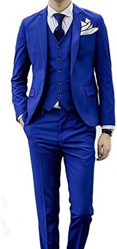 Love Dress Slim Fit Three Piece Men's Suit with Vest Wedding Prom Party Blue 5XL