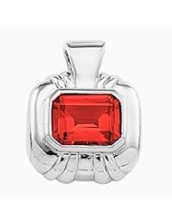 14K White Gold Emerald Cut Chatham Created Ruby Pendant -- LIFETIME WARRANTY
