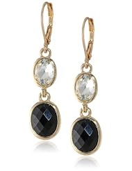 Napier "Evening Contrast" Gold-Tone and Crystal and Jet Leverback Drop Earrings