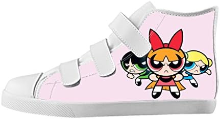 Kid's Velcro Canvas Shoes White High Top Soft Sneakers The Powerpuff Girls Cartoon Design-5M(US)