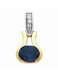 14K Two-Tone Gold Oval Cut Sapphire and Diamond Pendant -- LIFETIME WARRANTY