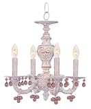 Crystorama 5224-AW-ROSA Paris Flea Market Collection 4-Light Mini-Chandelier, Antique White Finish with Rose Hand Cut Crystals