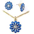 Gold White Metal with Clear Swarovski Crystal Set, Weight: 12.60gm - Blue Flower Gold White Metal with Clear Swarovski Crystal Set, Weight: 12.60gm - Blue Flower