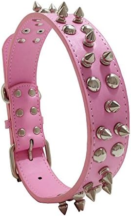 Double Row Spike Stud Spiked Studded PU Leather Adjustable Pet Dog Collar XL Extra Large Black Pink