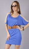 TANGENT Mesh Paneled Batwing Knit Dress Blue