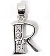 Silver Block Initial Pendant with Cubic Zirconia, Size: 12mm