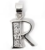 Silver Block Initial Pendant with Cubic Zirconia, Size: 12mm