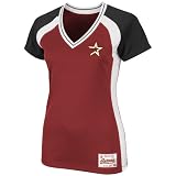 MLB Women's Houston Astros Opal Short Sleeve Raglan Deep V-Neck Synthetic Tee (Bright Garnet/Black/White, Large)