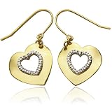 Yellow Gold Plated Sterling Silver Diamond Cut-Out Heart Earrings
