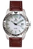 Aigle - A42124 -Montre Homme - Acier Chrom� - Quartz Analogique - Dateur - Cadran Blanc - Bracelet Cuir Gold