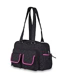 Baby Kaed Sanya Diaper Bag- Quilted Black with Fuchsia Trim and Swirl Pattern Interior