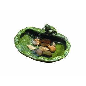 Smart Solar/Smart Solar 22300R01 Solar Powered Ceramic Frog Water Feature. Green Glazed Ceramic
