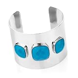 Rhodium Effect Colour Bead Fashion Cuff Bangle Silver & Turquoise Blue