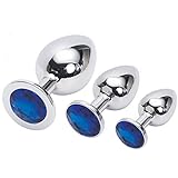 Outop 3 Pcs Jewelry Anal Plug Stainless Steel Metal Plated Plug Butt Fantasy Sex Restraints Bondage Sm Tail with 3d Acrylic Diamond Jewelry - Large + Medium + Small + 1 X Penis Condom (Deep Blue)