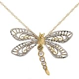 Delicate Dragonfly Necklace Pendant 14k Gold Diamond Center 18 Chain Gift Box SALE