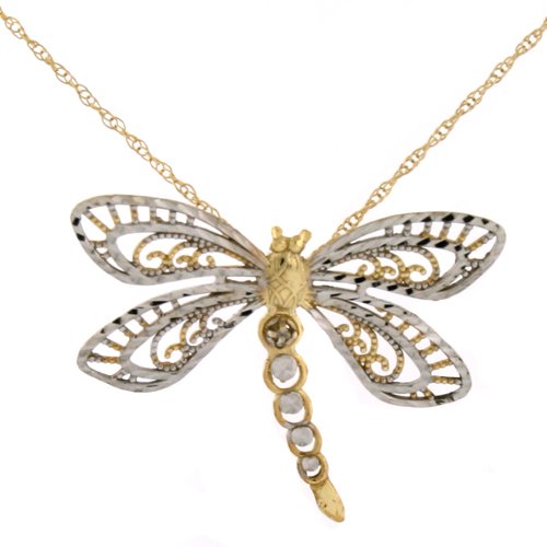 Delicate Dragonfly Necklace Pendant 14k Gold Diamond Center 18 Chain Gift Box SALE