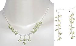 Earring and Necklace Sterling Silver Peridot Gemstone Jewelry (gnklcs329)