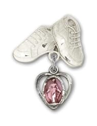 Sterling Silver Baby Badge with Blue Heart/Miraculous Charm and Baby Boots Pin