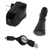 GTMax USB Car Charger Adapter + USB AC Home Charger Adapter + Micro-USB Ret ....